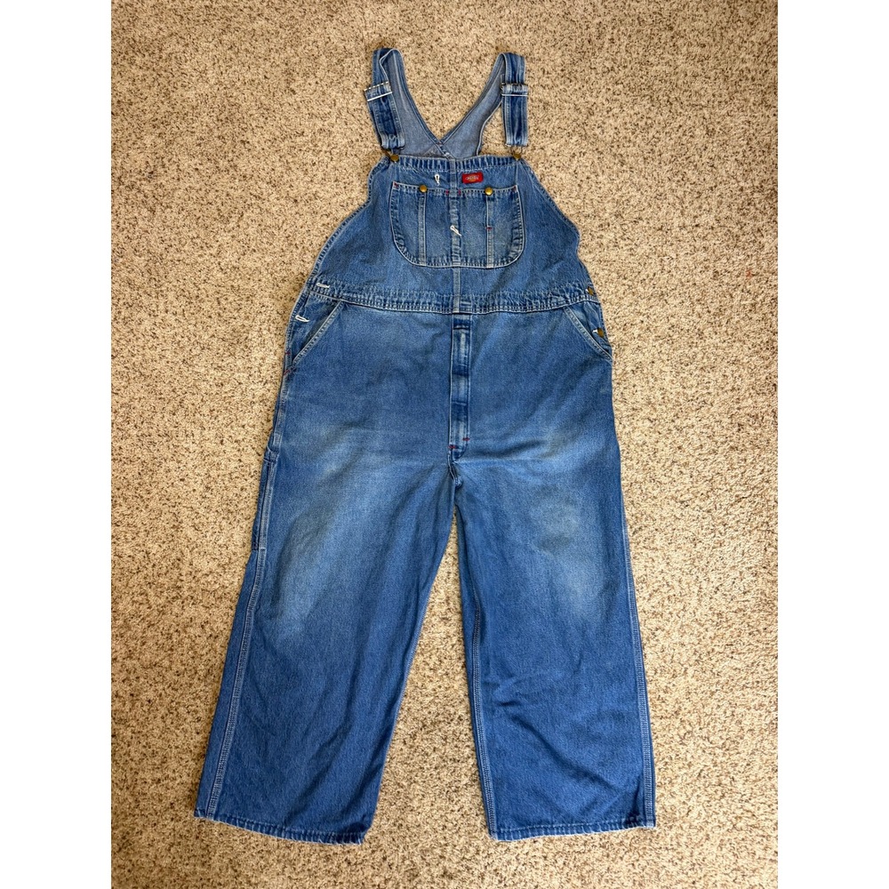Dickies Denim Bib Overalls Mens Blue Carpenter Workwear 48x32